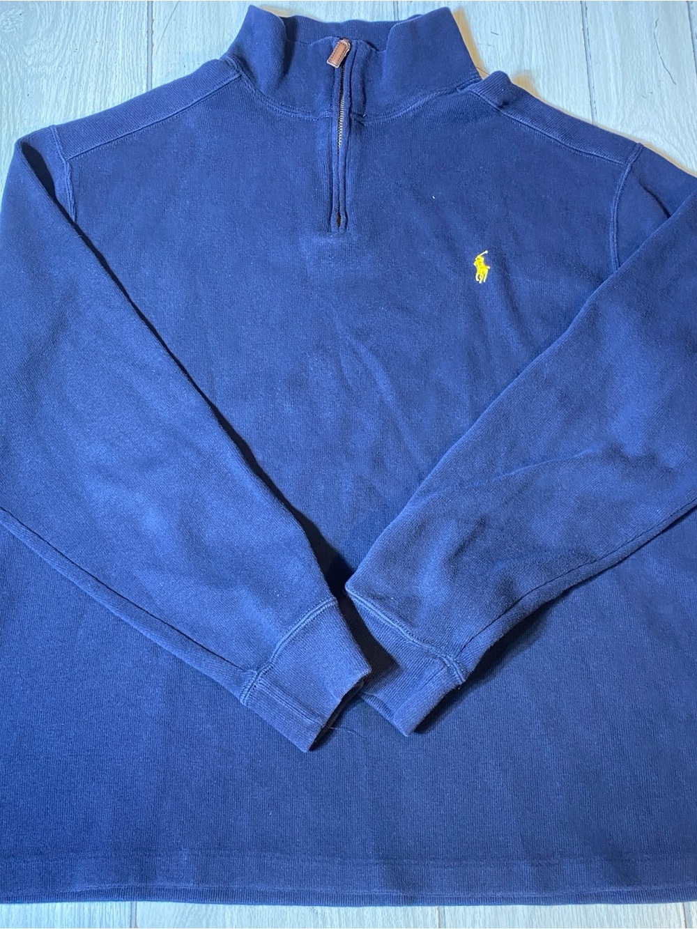 Vtg Polo Ralph Lauren 1/4 Zip Pullover Sweater Navy Blue Yellow Pony Men’s XL